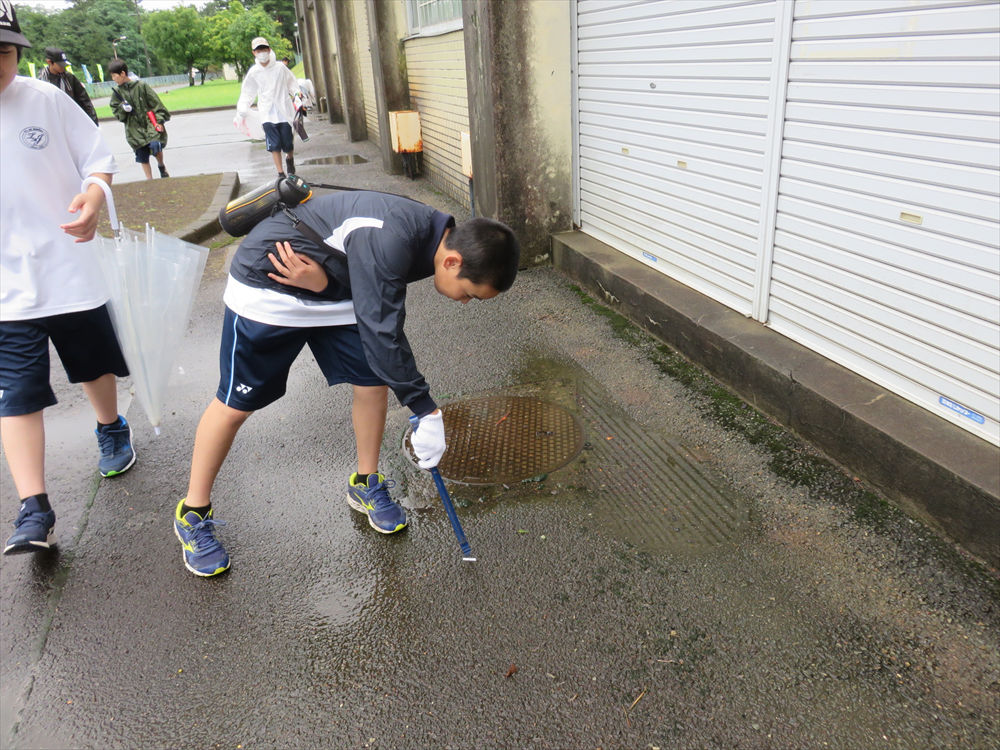 写真:地域を清掃する1年生